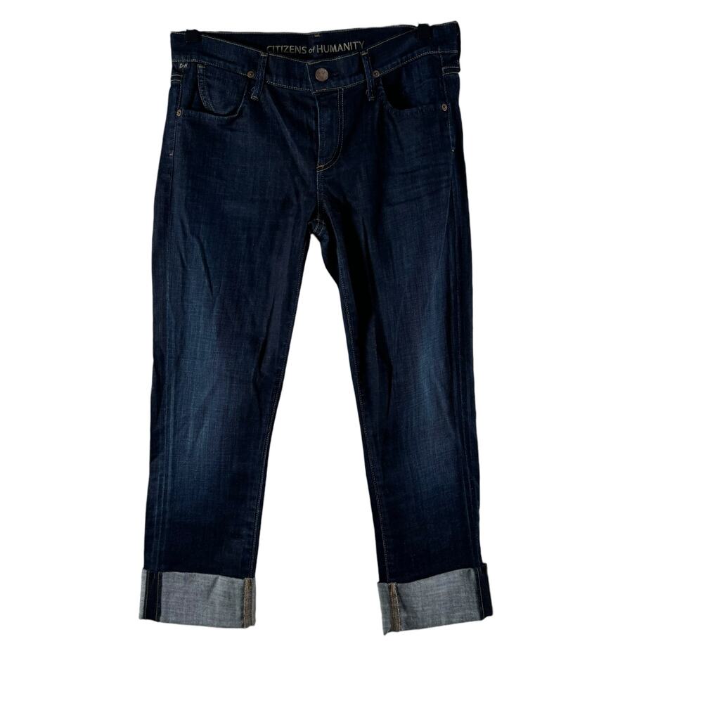 Citizens of Humanity Womens Straight Leg Crop Cuffed Jeans Dark Wash Mid Rise 28